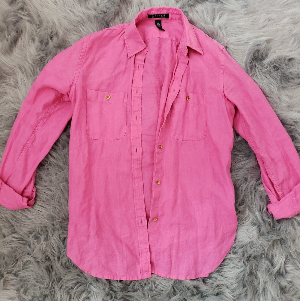 Ralph Lauren pink button down linen long sleeve